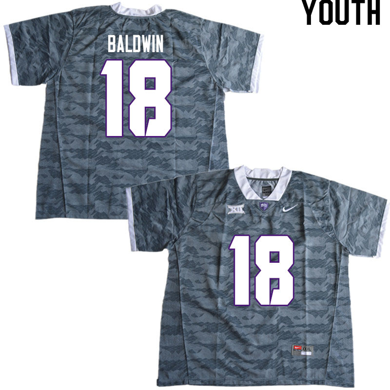 Youth #18 Matthew Baldwin TCU Horned Frogs College Football Jerseys Sale-Gray